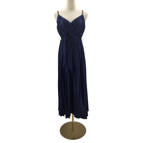 B DARLIN SZ 11 12 juniors navy blue pleated strappy A-Line midi Dress NEW b65 - Picture 1 of 8
